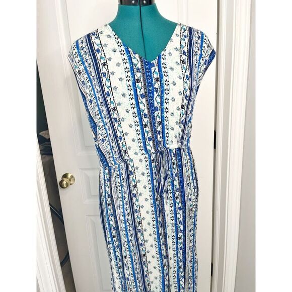 Forever 21 Plus Size Floral V Neck Sleeveless Drawstring Center Slit Dress - Picture 4 of 14